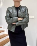 Nowa damska kurtka skórzana Gian Luca / Ochnik w kolorze oliwkowym z perła