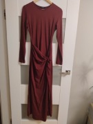 Sukienka Midi Wieczorowa Damska Wizytowa Kopertowa z Marszczeniem