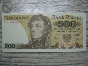BANKNOT NBP PRL 500 ZŁOTYCH 1982 ROK SERIA FE KOŚCIUSZKO
