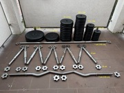 Zestaw do siłowni domowej: 184kg obciążeń gumowanych + 12 gryfów - OKAZJA!