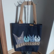 4 KOTY-złe i wesołe-nowa torba zakupowa z jeansu shopperka-hand made