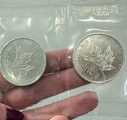 Srebrne monety 5 Dollars Kanadyjski Liść Klonowy 2008 2x 1 oz 999 zgrzewka 