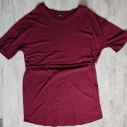 Prosta bordowa sukienka z paskiem BPC 52/54 bawełniana