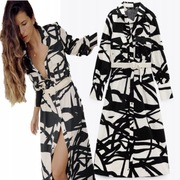 ZARA sukienka koszulowa z nadrukiem i paskiem, M