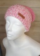 Czapka beanie (kolor biały+różowy)