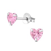 Srebrne kolczyki serca 5 mm z cyrkonią Pink, próba 925