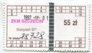 Bilet miesięczny ZKM  Szczecin - 08.1997, 55zł