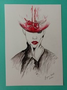 Akwarelowy portret kobiety "Kobieta tajemnicza w kapeluszu"