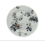 TALERZ DESEROWY 20 CM MAGICVOGEL  OKRAGLE KWIATY SZARE PORCELANA