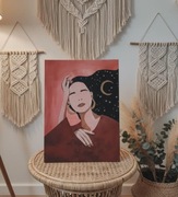 Obraz akryl na płótnie kobieta portret księżyc kosmos boho