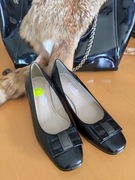 czółenka włoskie na obcasie słupki skórkowe z klamrą  szpilki 