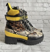 Buty damskie w panterkę żółto czarne z eko skóry na platformie 39