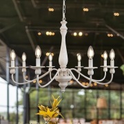 Rustykalny żyrandol drewniany 8-ramienny, biały, ø 76 cm, regulowany