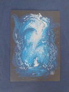 Obrazek "Biały zając" pastelami olejnymi na A5