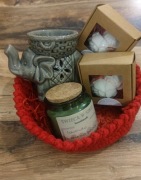 Zestaw handmade- świeca sojowa, woski zapachowe i kominek