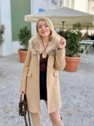 ZARA Beżowy płaszcz premium 75% wełna Manteco S 36 camel kołnierzem nowy