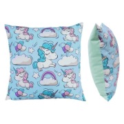 Poszewka 40x40 cm Jednorożce tęcza balony turkus  - Bawełna