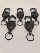 Zestaw 5 czarnych breloków z karabińczykiem i linką 60 cm