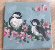 Obraz Ptaki Kwiaty 20x20 Akryl Płótno 