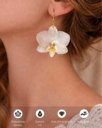 Kolczyki storczyk orchidea biała otwarty złoty bigiel - Esencja Żywicy 