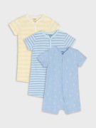 Rompery Sinsay 62 bawełna rampers pajacyki 3pack niebieskie żółte