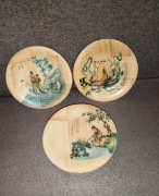 Trzy ozdobne talerzyki bambusowe Japonia VINTAGE 