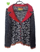 Bluzka Eva & Claudi guziki L 40 wzór czarny biały czerwony etno boho retro