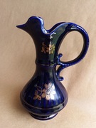 Porcelanowy dzbanek, wazon, kobaltowy, kwiaty, złocenia, 22cm. Sygnatura.