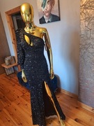 Suknia na studniówkę z rozcięciem. Black Sparkle NightR34. Polski producent