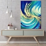 Granatowy obraz abstrakcyjny - obraz ze złotem, granat turkus