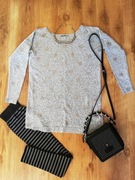 Sweter długi damski tunika MOHITO S/M 36/38 szary w groszki do legginsów