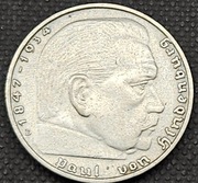 SREBRNE 2 Marki z 1939 r. Niemcy, III Rzesza, Hindenburg