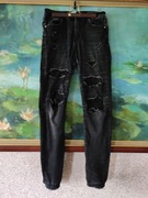 spodnie z dziurami poszarpane Denim Live modne motocyklowe rockowe