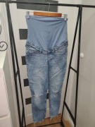dżinsowe ciążowe spodnie skinny ankle rozmiar S z przetarciami
