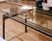 Stolik vintage kawowy ława 120x45 hartowane szkło szklany loft vintage