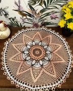 Serwetka nowa ręcznie robiona 47cm biało-pomarańczowa 100% bawełna