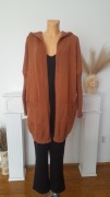 Długi Brązowy sweter Kardigan z kieszeniami I kapturem r. 42 XL 