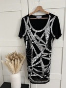 Czarna cekinowa sukienka mini na Święta Sylwestra srebrne cekiny M