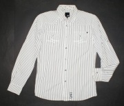 JACK & JONES_Cudna KOSZULA_biała szare paski logowana zatrzaski bawełna_L