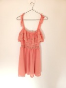 H&M morelowa koralowa sukienka z krótkim rękawem 34XS z falbanką lato