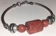 BRANSOLETKA STARA.SREBRNA Z CZERWONYMI KAMIENIAMI.