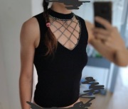 Top bez rękawów Leo Guy, dekolt, bluzka, rozmiar S/M, cyrkonie, kryształki