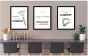 Obraz z napisami do kuchni 3 szt., plakat w ramie A3
