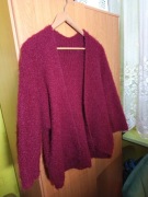 Sweter kardigan bordowy połyskliwy niezapinany rozmiar M/L dł. ok 70 cm 