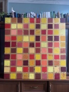 Obraz olejny 100x100 czerwone kwadraty na kwadracie