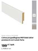 Listwa przypodłogowa MDF biała lakier premium 6 cm 30 sztuk Porta