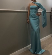 Suknia wieczorowa wesele S z trenem wbudowany biustonosz baby blue S nowa 