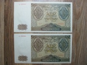 BANKNOT POLSKA 100 ZŁOTYCH 1941 ROK 2 SZTUKI KOLEJNE NUMERY