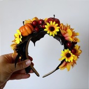 Jesienna opaska z kwiatami, dynią i słonecznikami – Halloween, dożynki