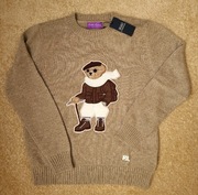 Sweter z misiem 100% Kaszmir beżowy Ralphx Lauren r. L